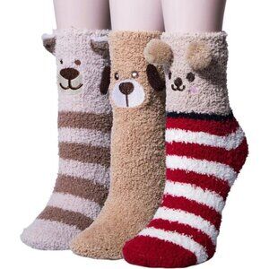 Loritta Women’s Fuzzy Socks 3-Pair Warm Cozy Soft Cute Animal Slipper Socks